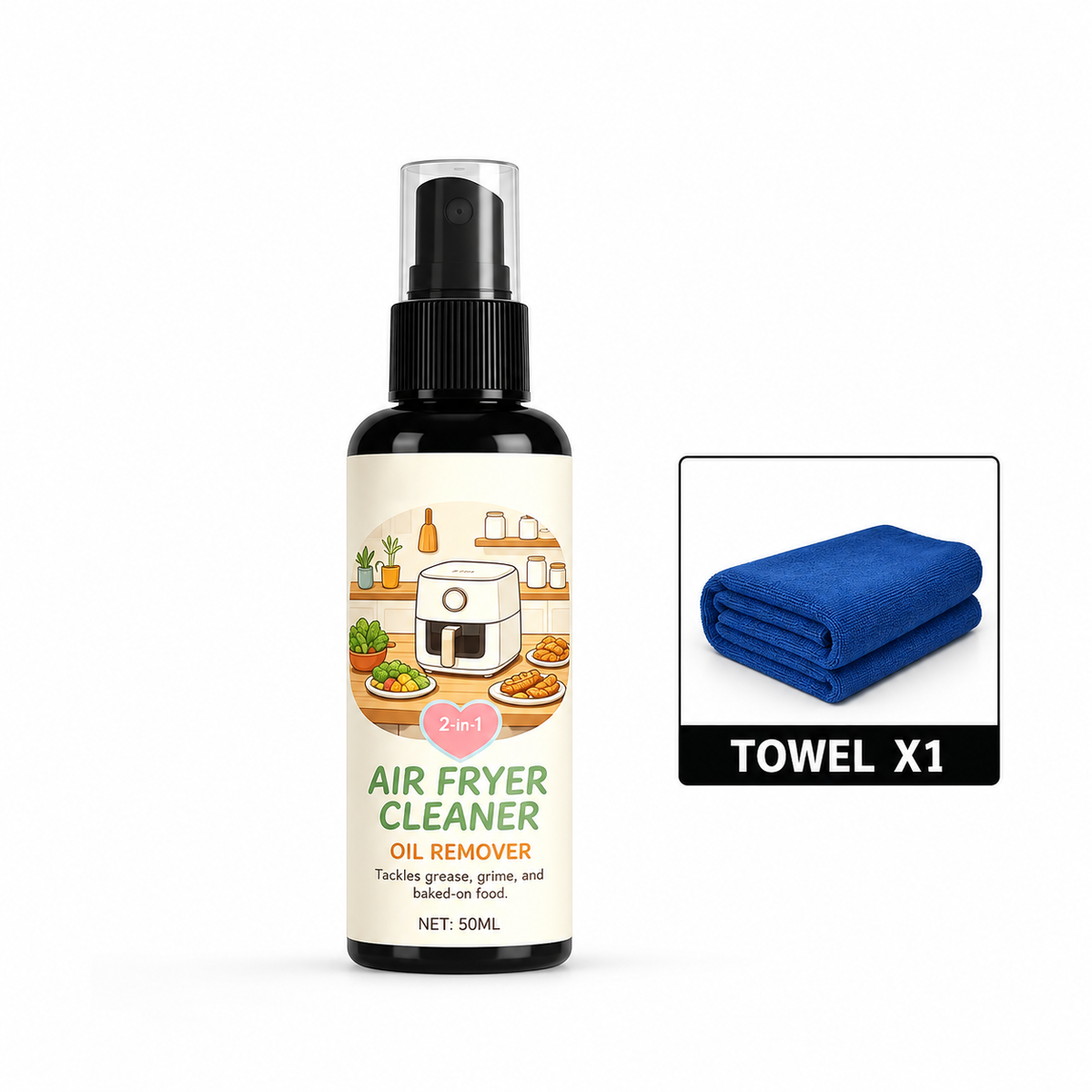 🔥Limited Time Promotion 50% OFF🔥2-in-1 Air Fryer Cleaner and Degreaser Spray-50ml+Towel