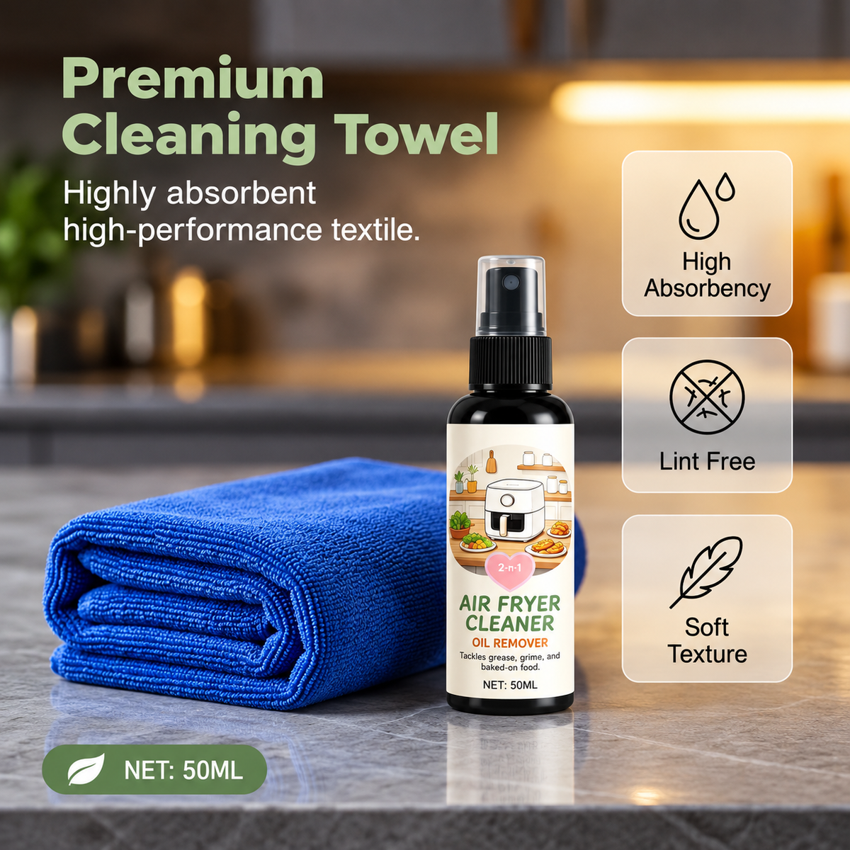 🔥Limited Time Promotion 50% OFF🔥2-in-1 Air Fryer Cleaner and Degreaser Spray-50ml+Towel