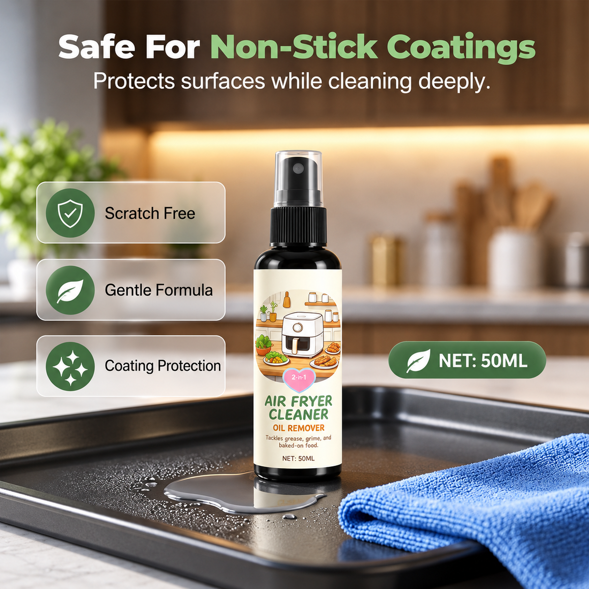 🔥Limited Time Promotion 50% OFF🔥2-in-1 Air Fryer Cleaner and Degreaser Spray-50ml+Towel